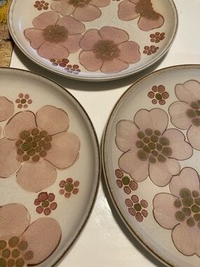 Denby Vintage Floral Ceramic Dinner Plates Pink Florals Set Of 3